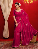 Dark Rani Pink Georgette Foil Printed Lace Saree