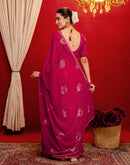 Dark Rani Pink Georgette Foil Printed Lace Saree