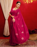 Dark Rani Pink Georgette Foil Printed Lace Saree