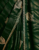 Dark Green Georgette Foil Printed Lace Saree
