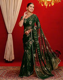 Dark Green Georgette Foil Printed Lace Saree