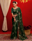 Dark Green Georgette Foil Printed Lace Saree