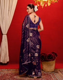 Dark Purple Georgette Foil Printed Lace Saree