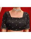 Black Georgette Foil Printed Lace Saree