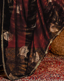 Black Georgette Foil Printed Lace Saree