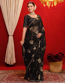 Black Georgette Foil Printed Lace Saree