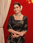 Black Georgette Foil Printed Lace Saree