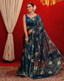 Rama Blue Georgette Foil Printed Lace Saree