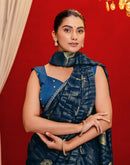Rama Blue Georgette Foil Printed Lace Saree