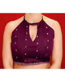 Wine Georgette Foil Printed Lace Saree