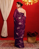 Wine Georgette Foil Printed Lace Saree