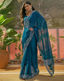 Peacock Blue Shimmer Stone Work Swarovski Saree