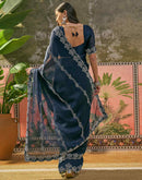 Navy Blue Shimmer Stone Work Embellished Saree