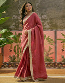 Maroon Tissue Silk Lace Saree