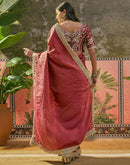 Maroon Tissue Silk Lace Saree