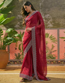 Maroon Shimmer Stone Work Swarovski Saree