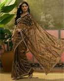 Dark Olive Green Net Sequence Embroidery Saree