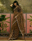 Dark Olive Green Net Sequence Embroidery Saree