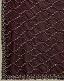 Wine Net Sequence Embroidery Saree