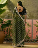 Dark Green Net Sequence Embroidery Saree