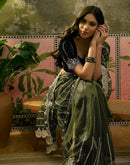 Dark Green Net Sequence Embroidery Saree