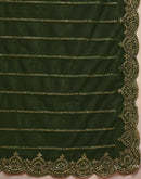 Dark Green Net Sequence Embroidery Saree