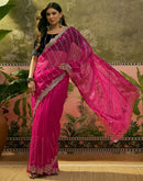 Pink Net Sequence Embroidery Saree