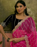 Pink Net Sequence Embroidery Saree