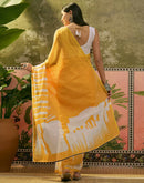 Yellow Linen Printed Saree