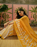 Yellow Linen Printed Saree