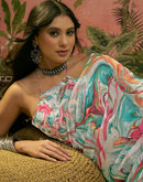 Multicoloured Linen Printed Saree