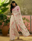 Beige Linen Printed Saree