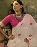 Beige Linen Printed Saree