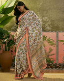 Beige Crepe Silk Floral Printed Saree