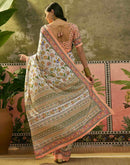 Beige Crepe Silk Floral Printed Saree
