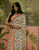 Beige Crepe Silk Floral Printed Saree