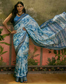 Sky Blue Silk Woven Printed Saree