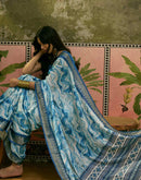 Sky Blue Silk Woven Printed Saree