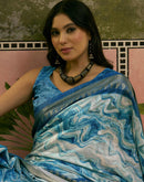 Sky Blue Silk Woven Printed Saree
