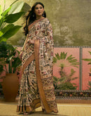 Beige Silk Woven Printed Saree