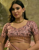 Beige Silk Woven Printed Saree