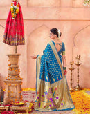 Teal Blue Silk Woven Paithani Saree