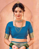 Teal Blue Silk Woven Paithani Saree