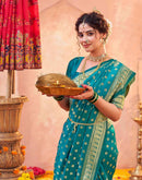 Teal Green Silk Woven Paithani Saree