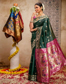 Dark Green Silk Woven Paithani Saree