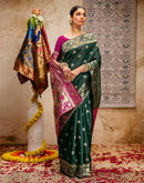 Dark Green Silk Woven Paithani Saree