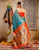 Teal Blue Silk Woven Paithani Saree