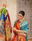 Teal Blue Silk Woven Paithani Saree