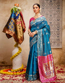 Teal Blue Silk Woven Paithani Saree