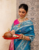 Teal Blue Silk Woven Paithani Saree